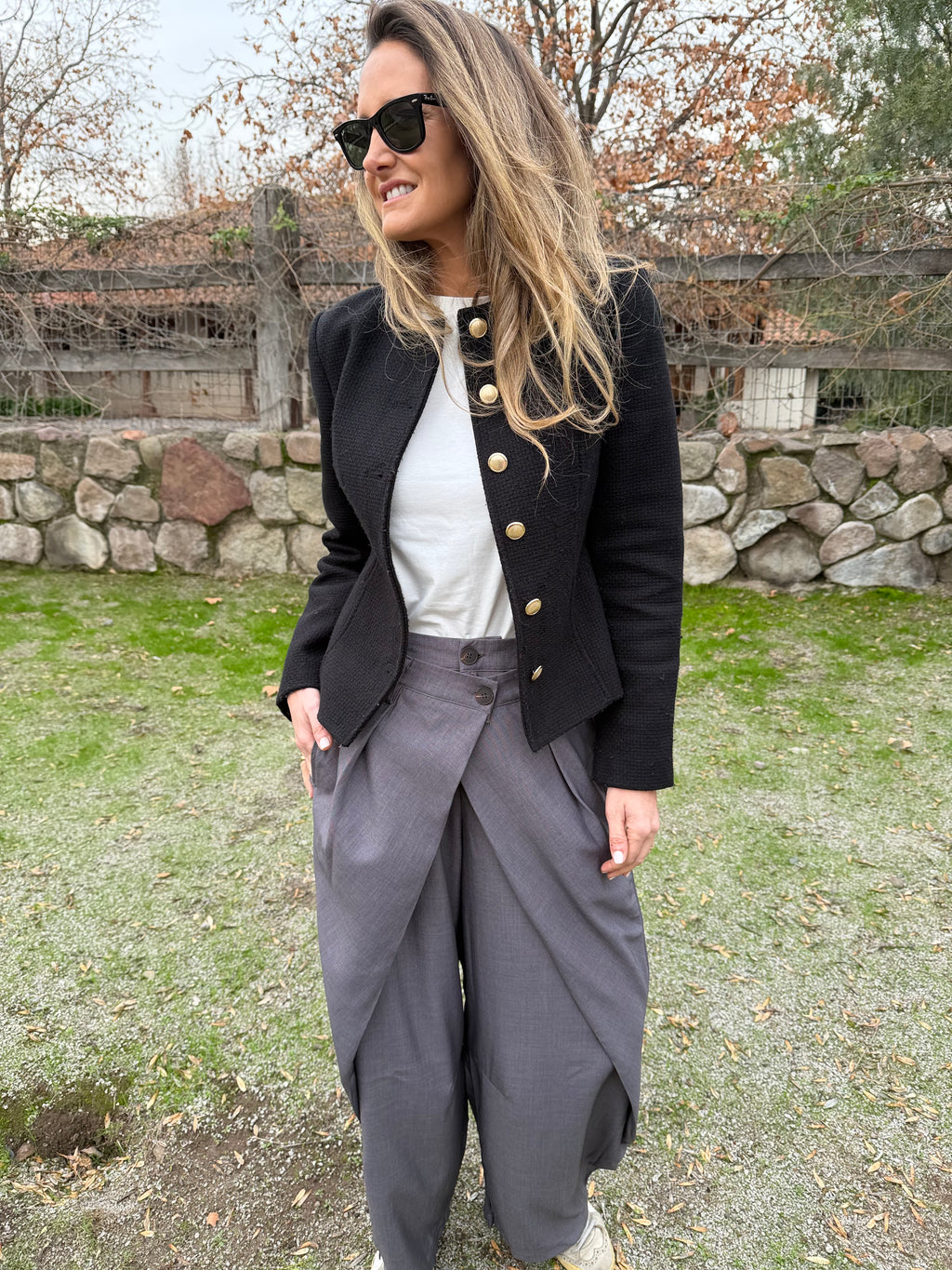 Pantalón sastre doble botón barrel gris