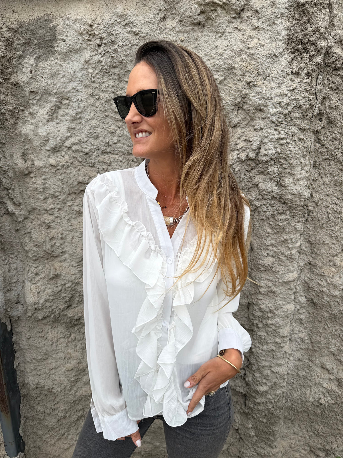 Blusa gasa vuelos blanca