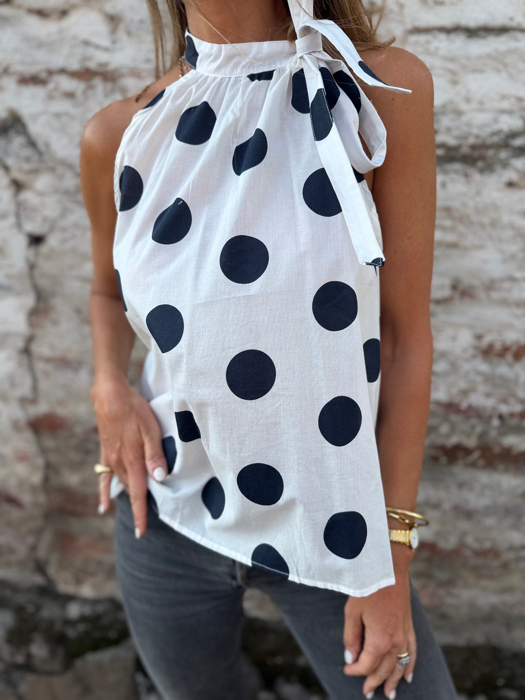 Blusa lazo y lunares azul