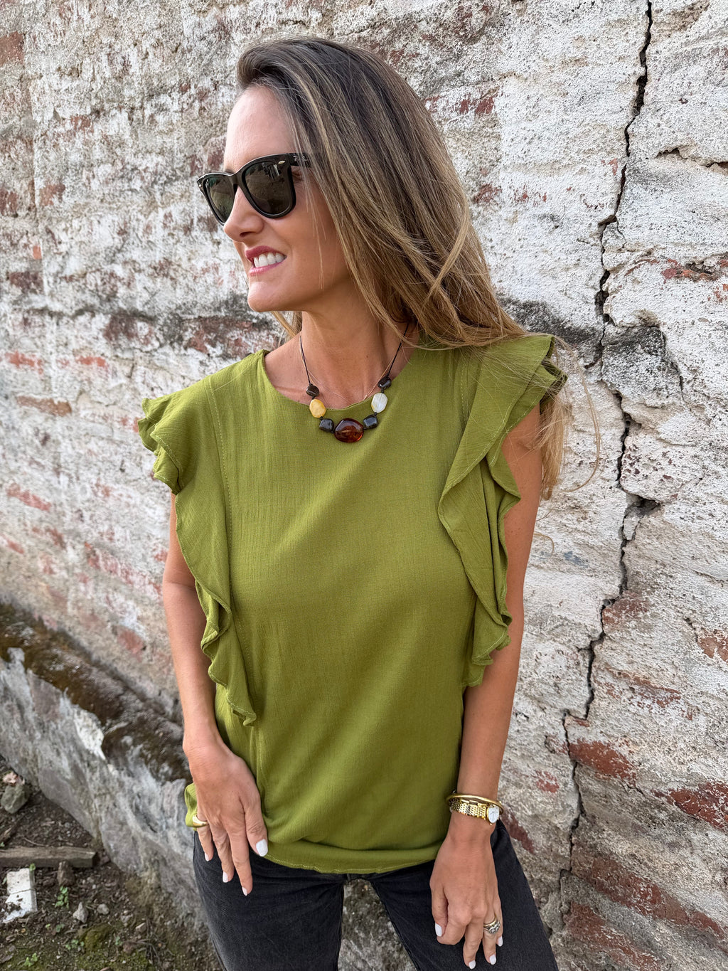 Blusa larga vuelitos laterales verde