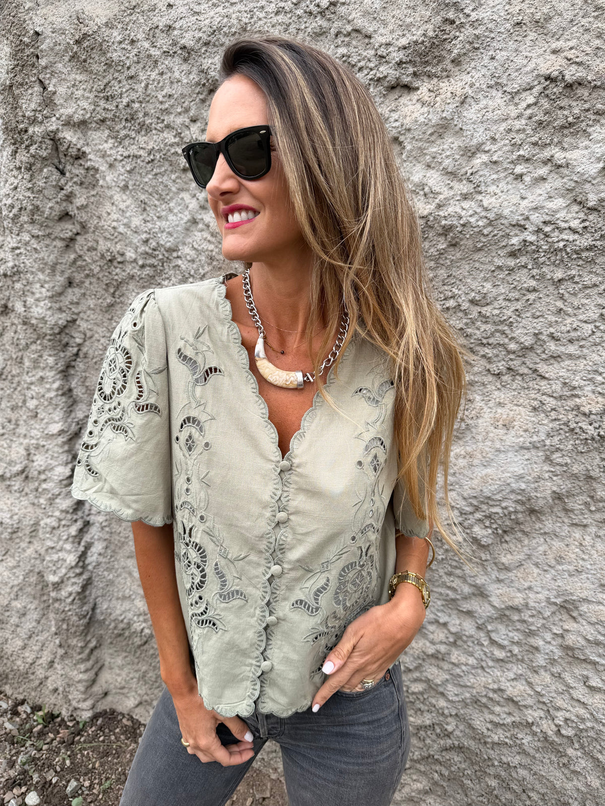 Blusa broderie completa verde claro