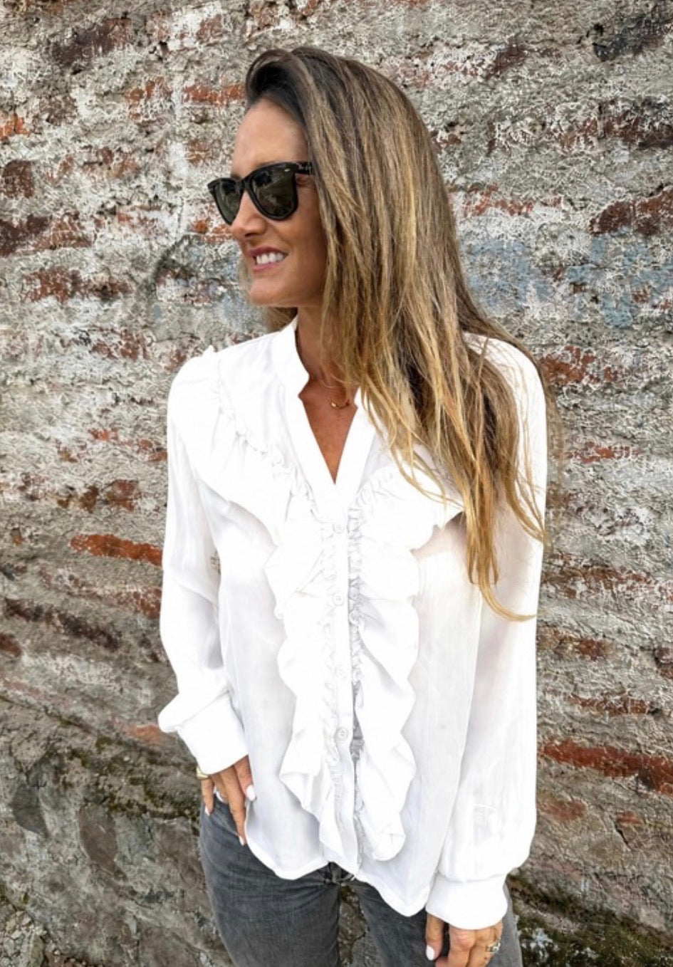 Blusa gasa vuelos blanca