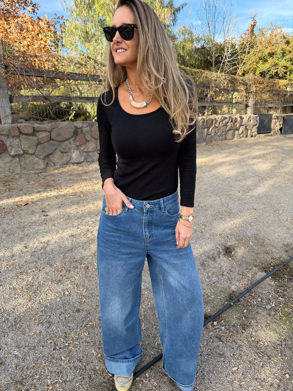 Bluejean clásico ancho doblez celeste