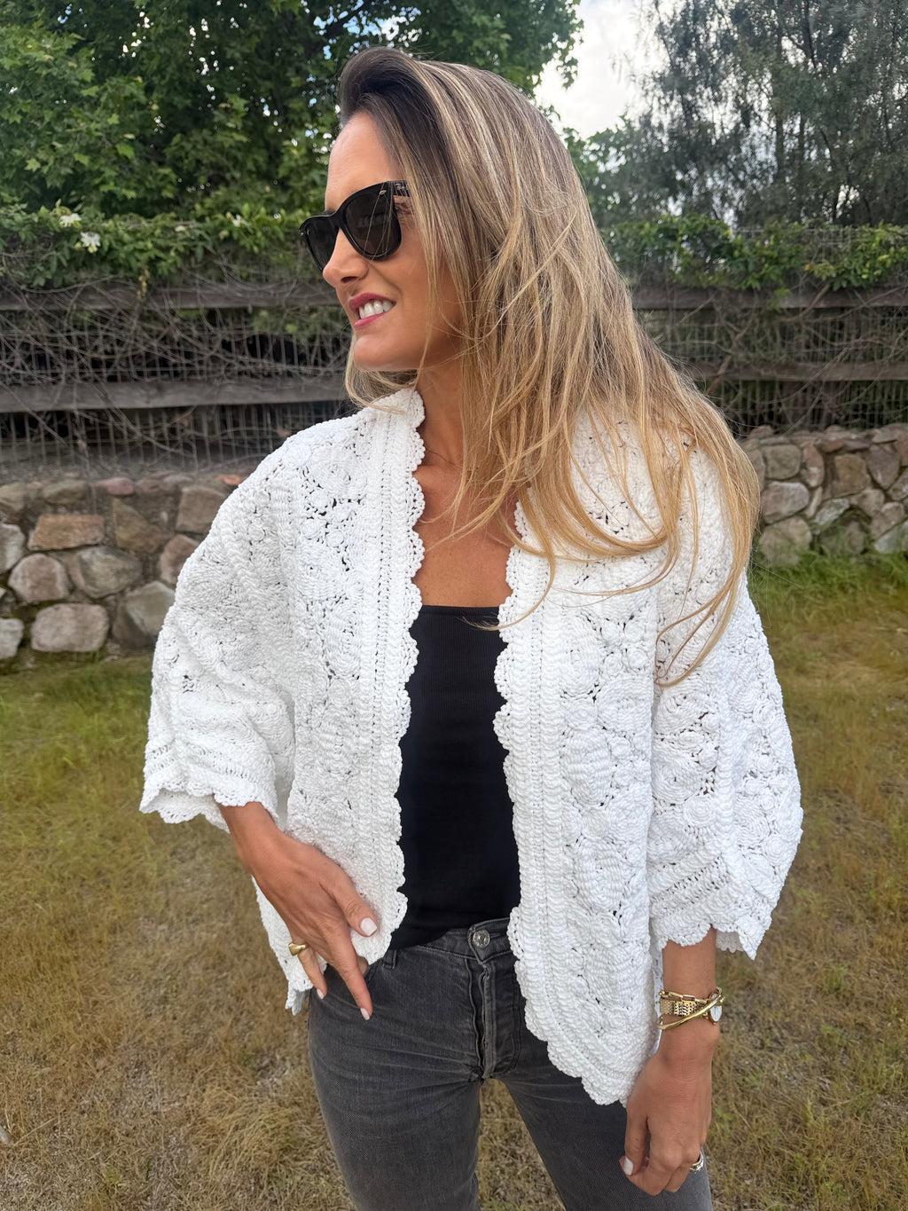 Tapado macramé blanco
