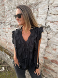 Blusa doble volados negra