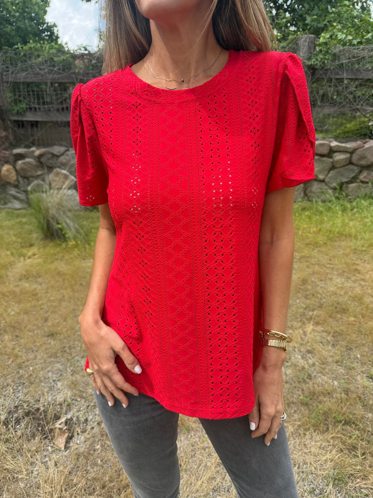 Polera lycra detalles mangas roja