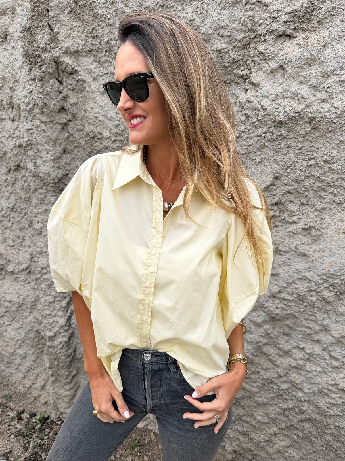 Blusa manga extra abullonadas amarilla claro