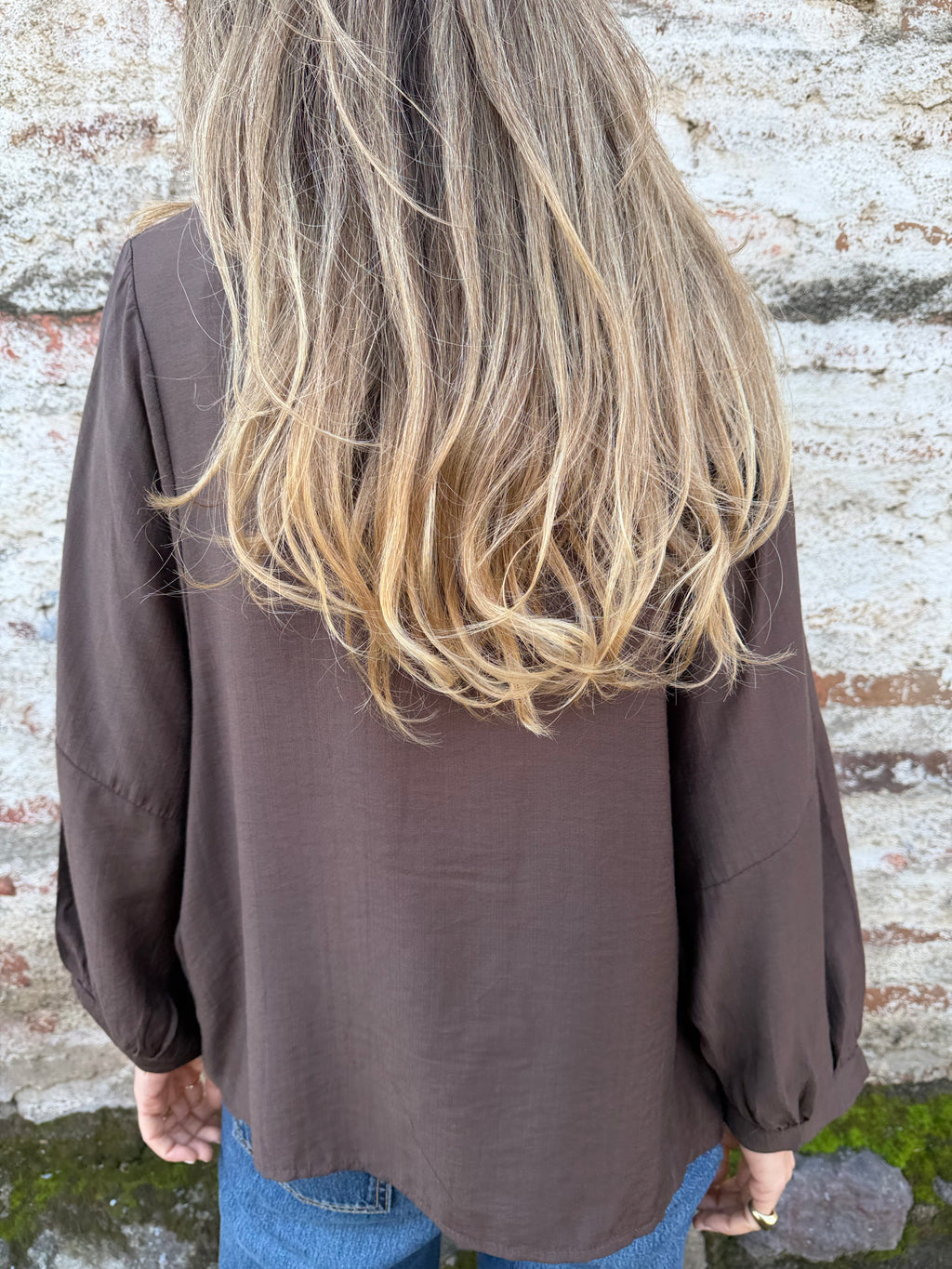 Blusa rayón manguitas globo café