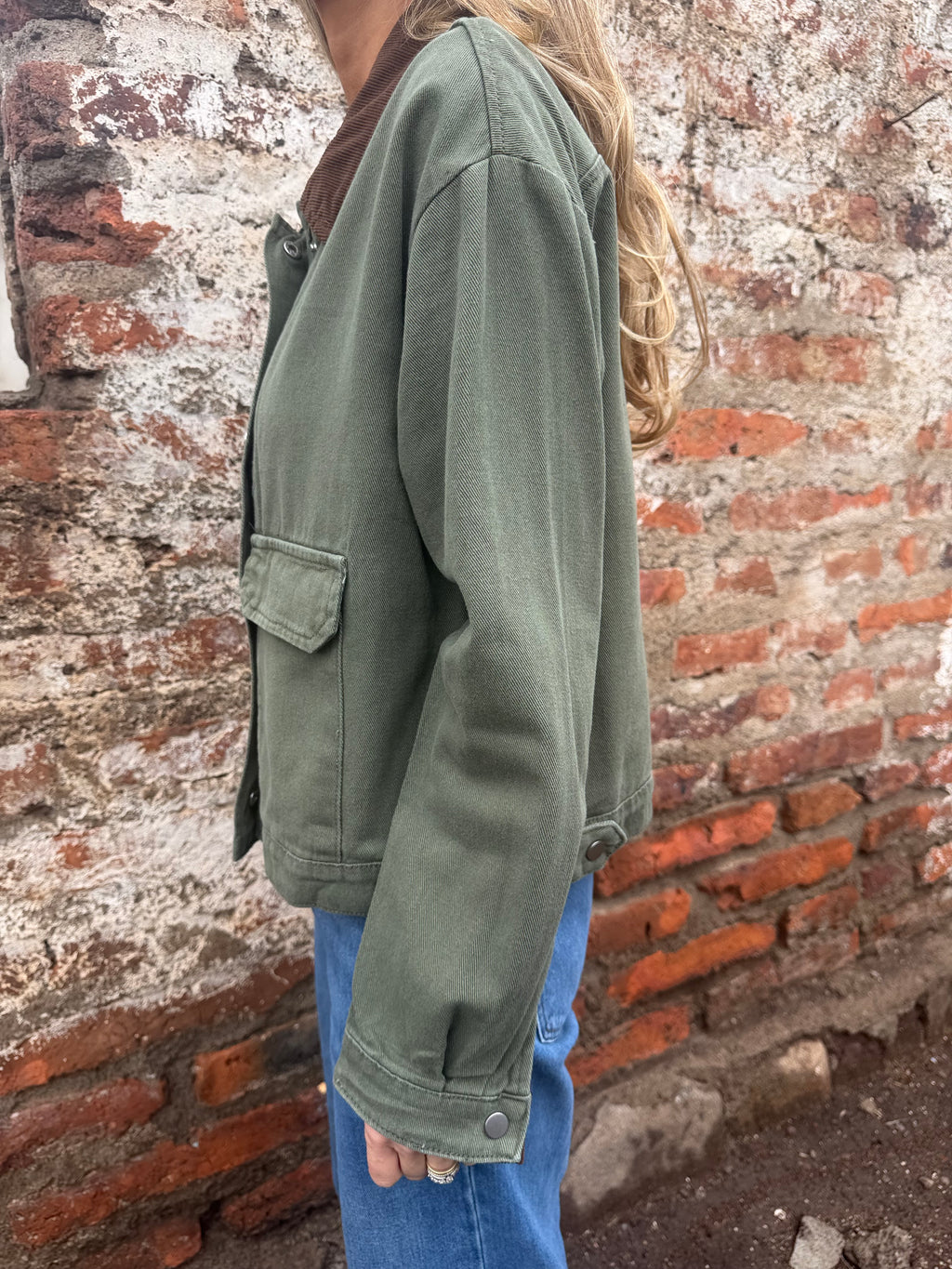 Chaqueta bluejean detalles cotelé verde