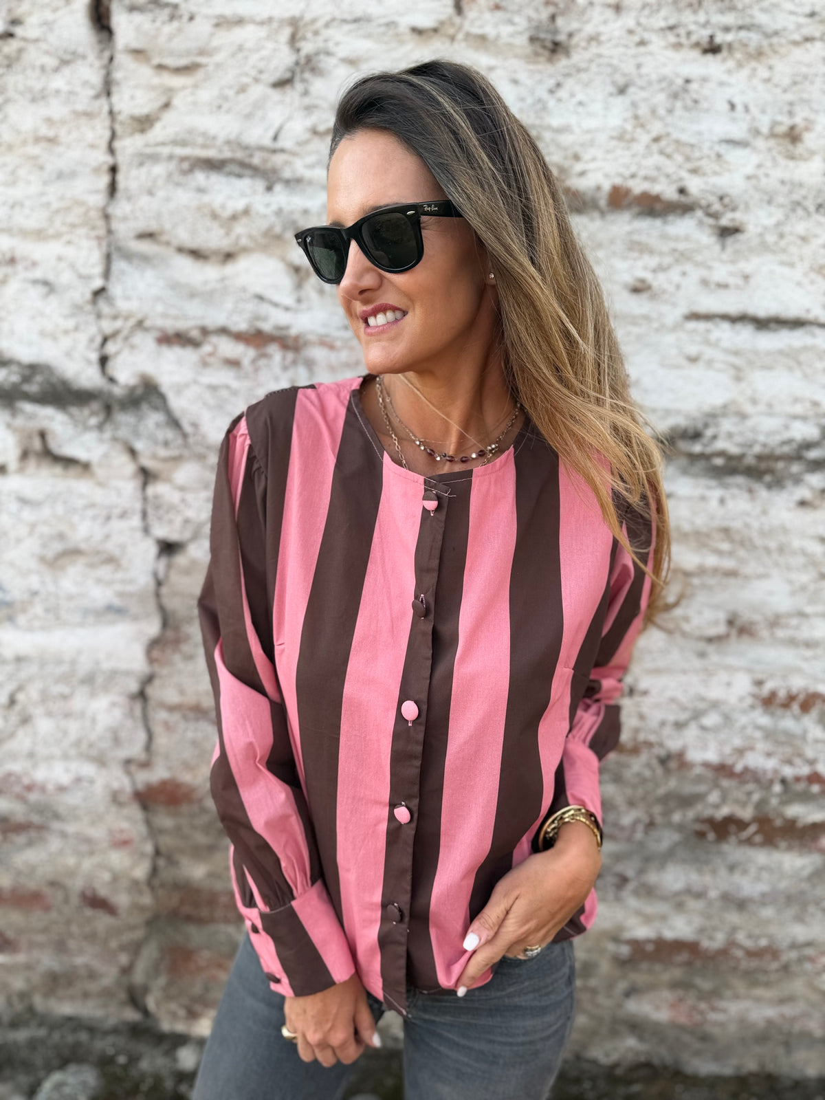 Blusa rayada café frambuesa