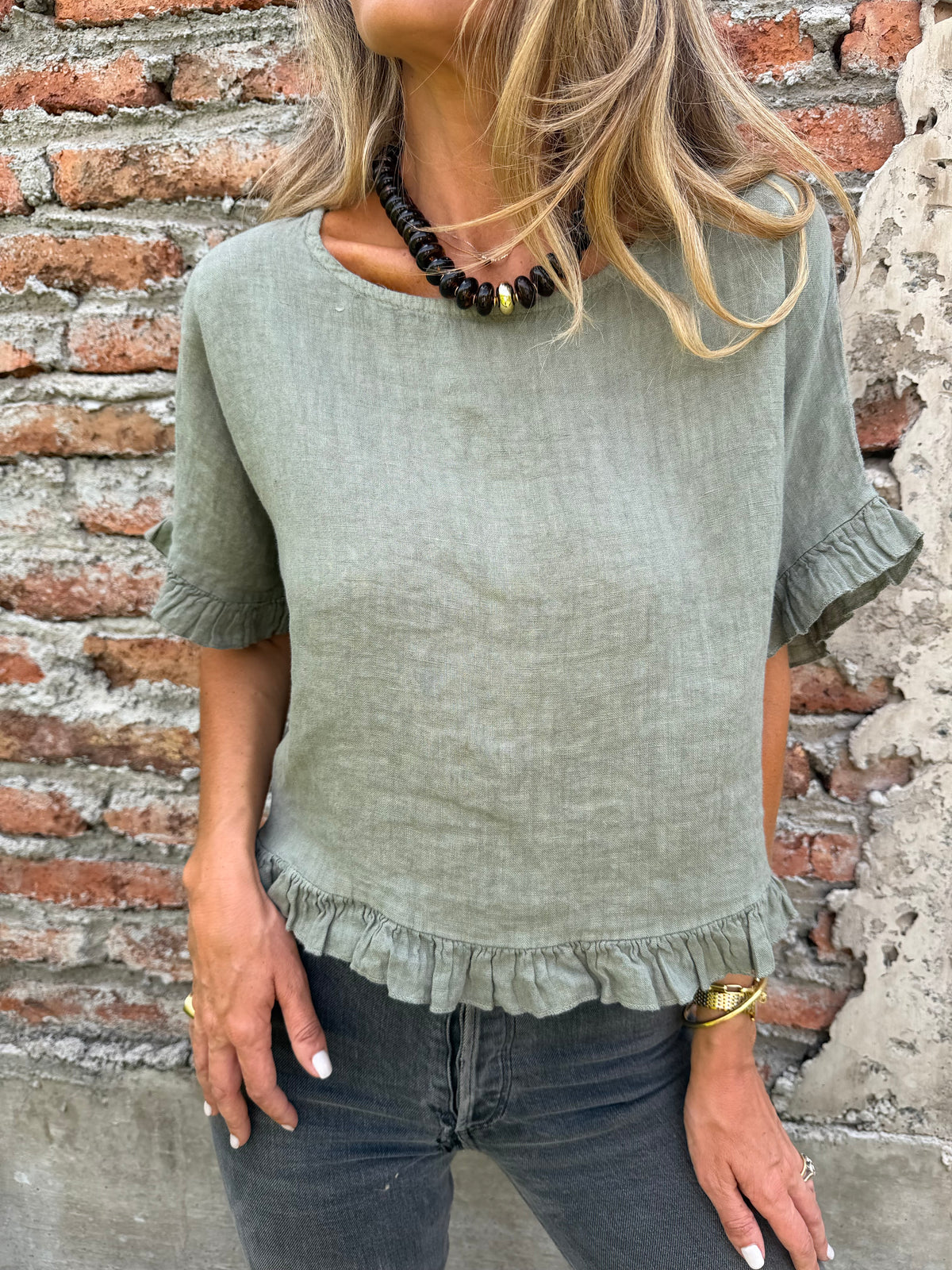Blusa 100% lino vuelitos verde