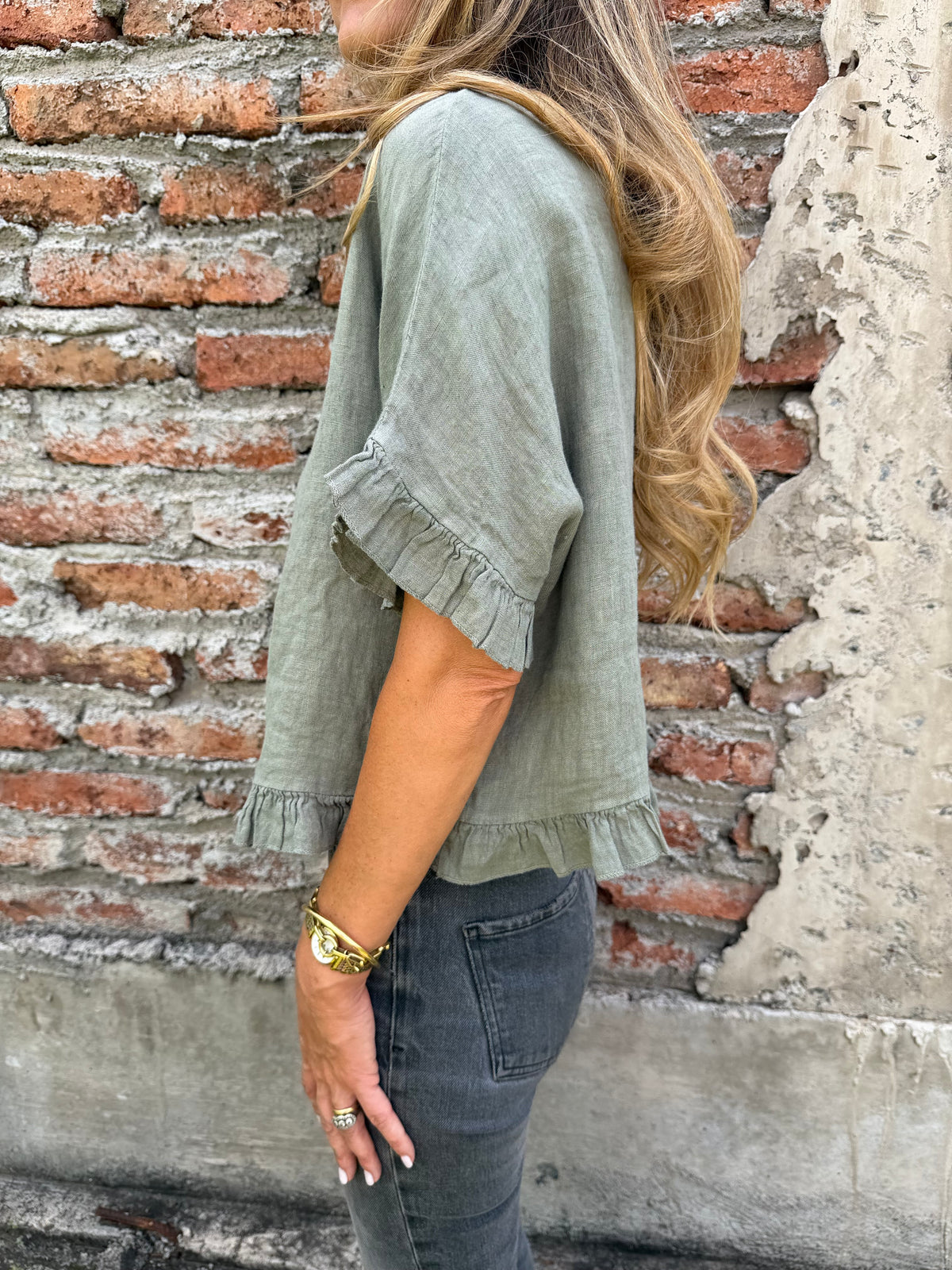 Blusa 100% lino vuelitos verde