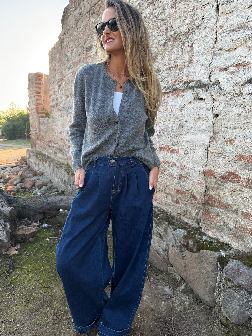 Bluejean pierna ancha new pinzas azul marino