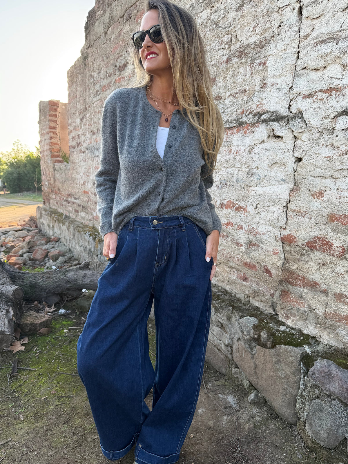 Bluejean pierna ancha new pinzas azul marino
