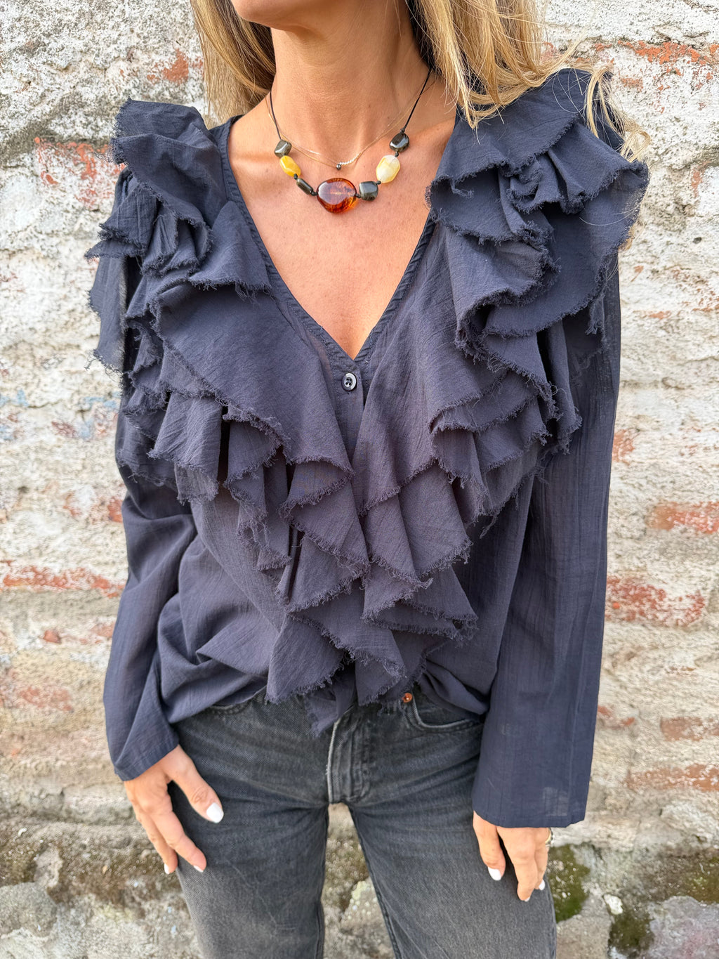 Blusa super vuelos rústica azul