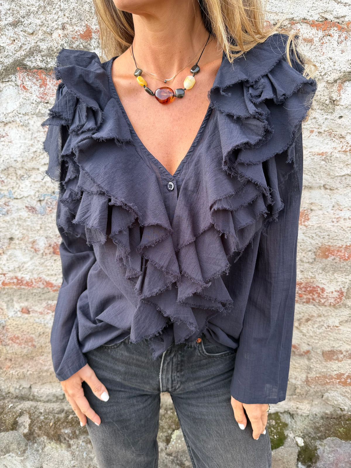 Blusa super vuelos rústica azul