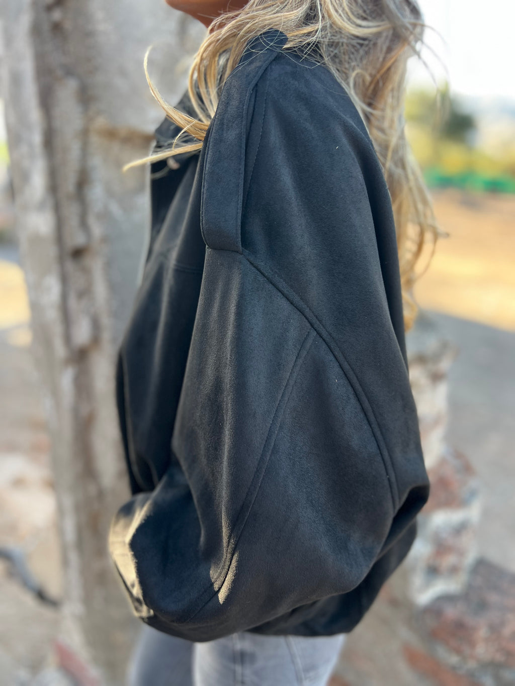 Chaqueta efecto gamuza negra