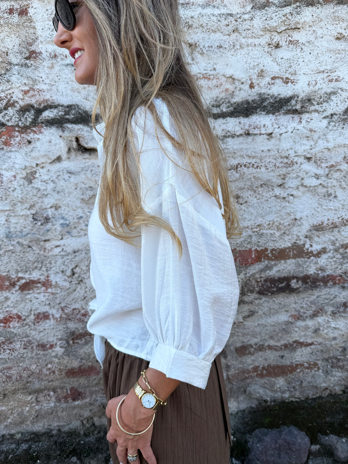 Blusa linoto manga globo amarra blanca