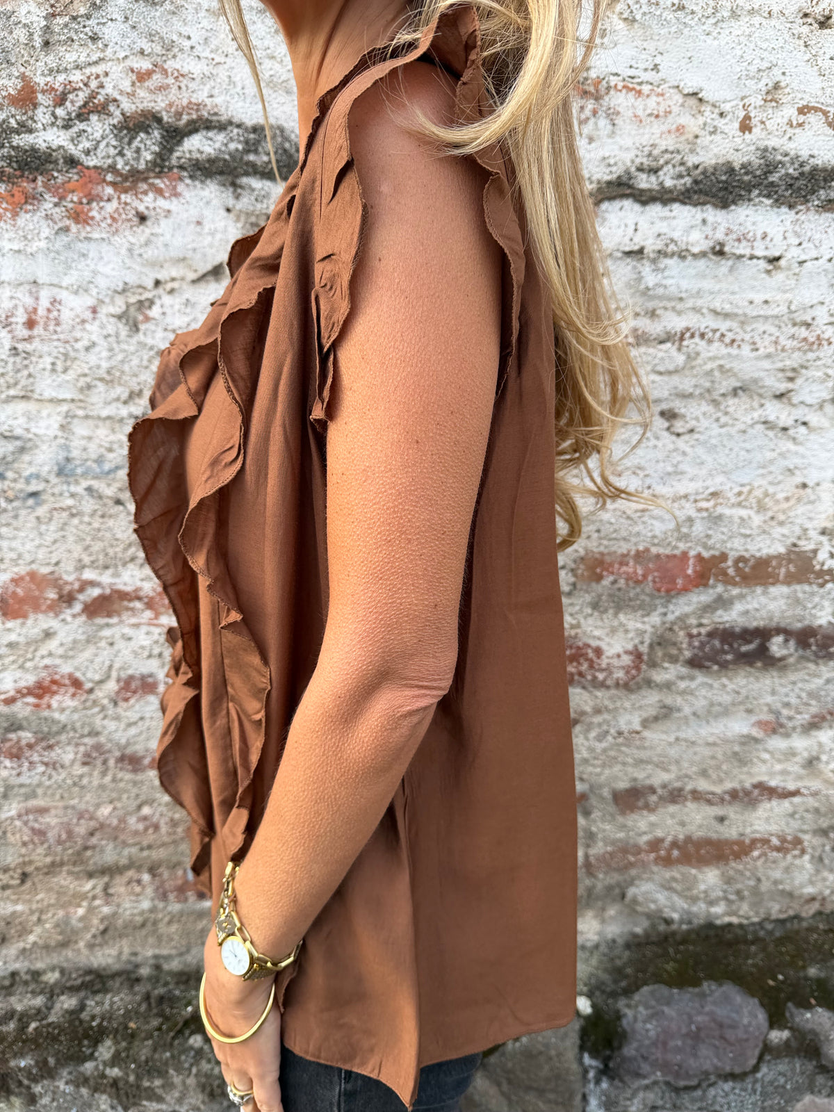 Blusa doble volados terracota