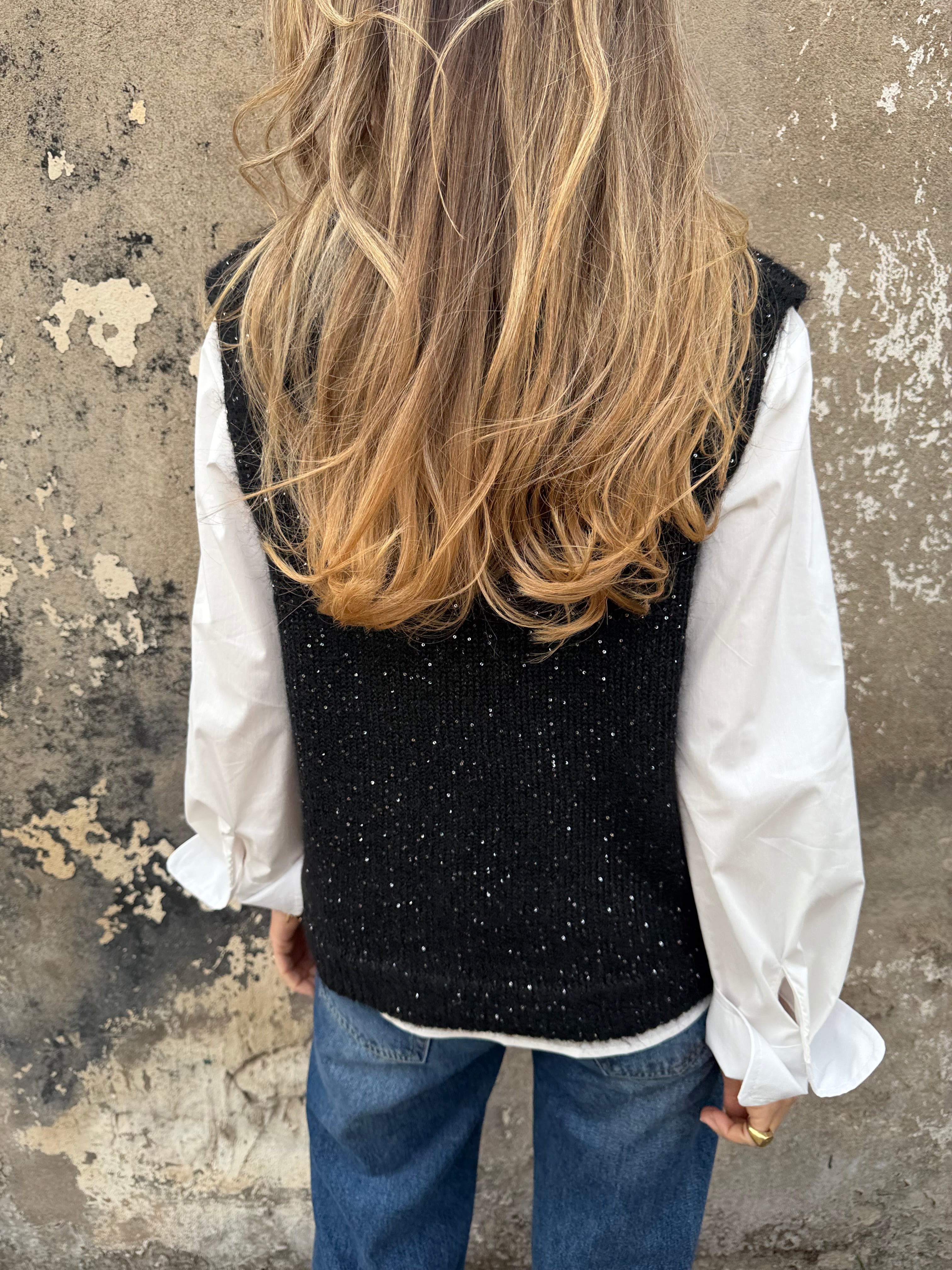 Chaleco sin mangas mini lentejuelas negro