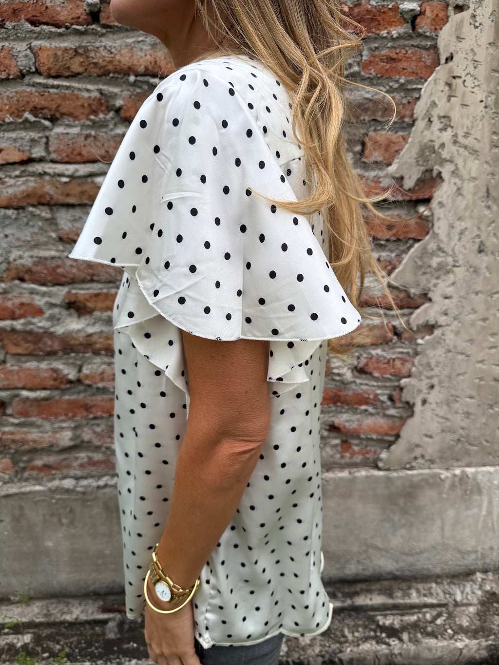 Blusa seda lunares blanca