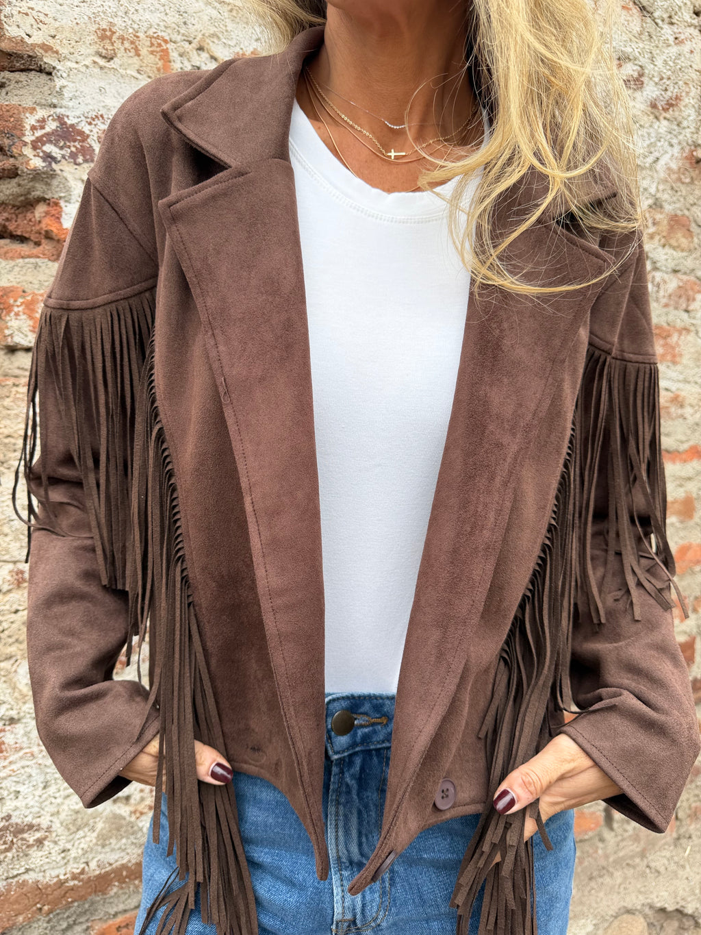 Chaqueta flecos café