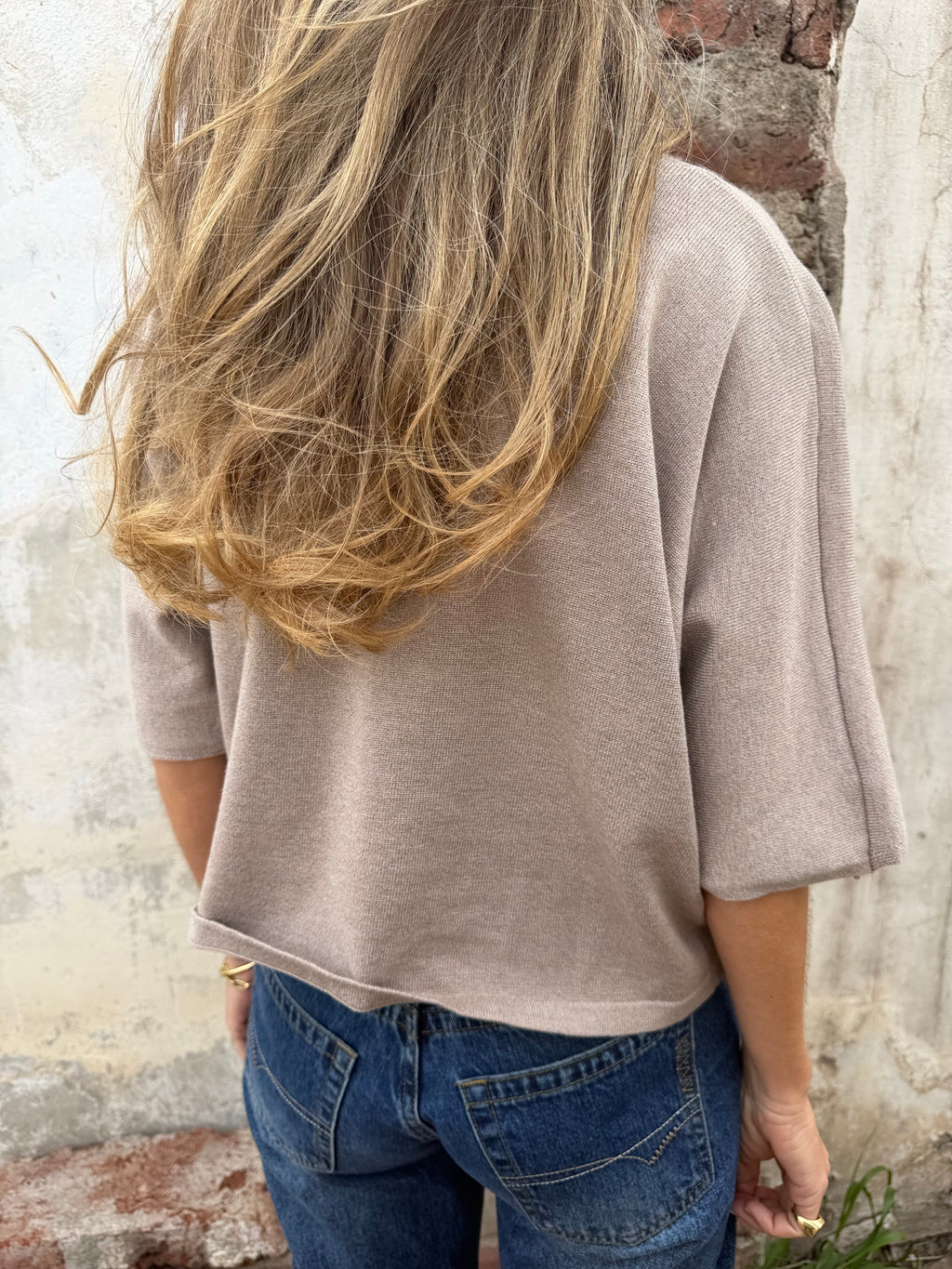 Polera/ Chaleco hilo brillos sutiles beige