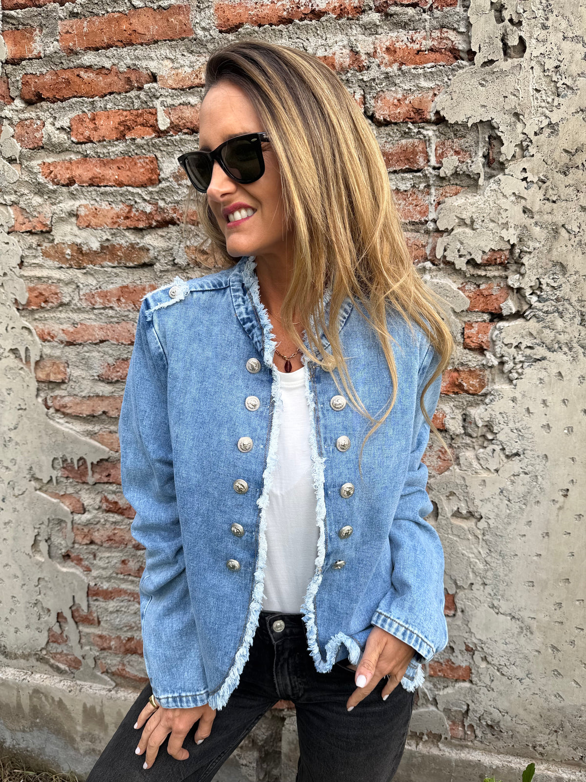 Blazer Napoleón desflecado azul medio