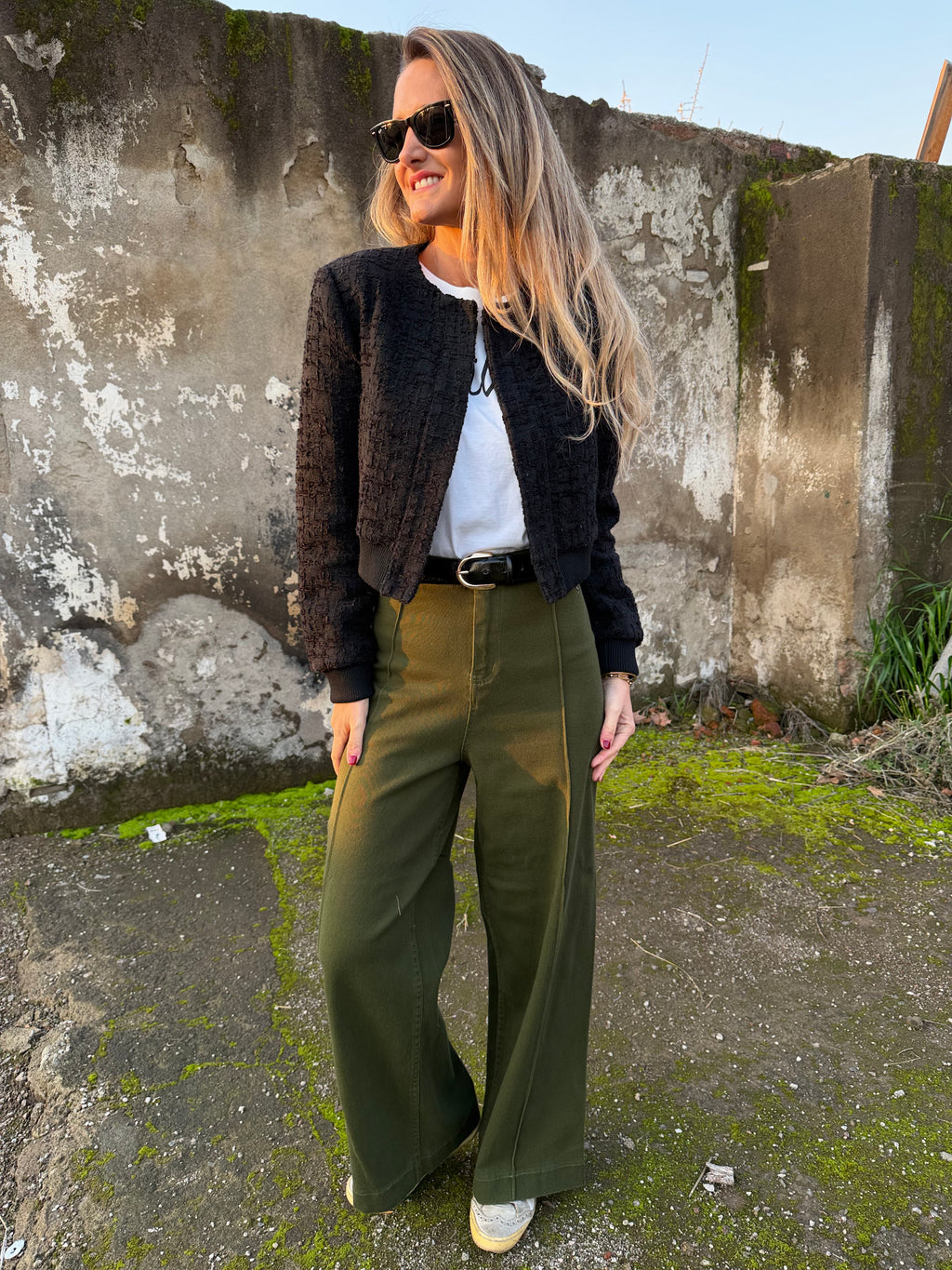 Pantalón tiro alto verde oscuro