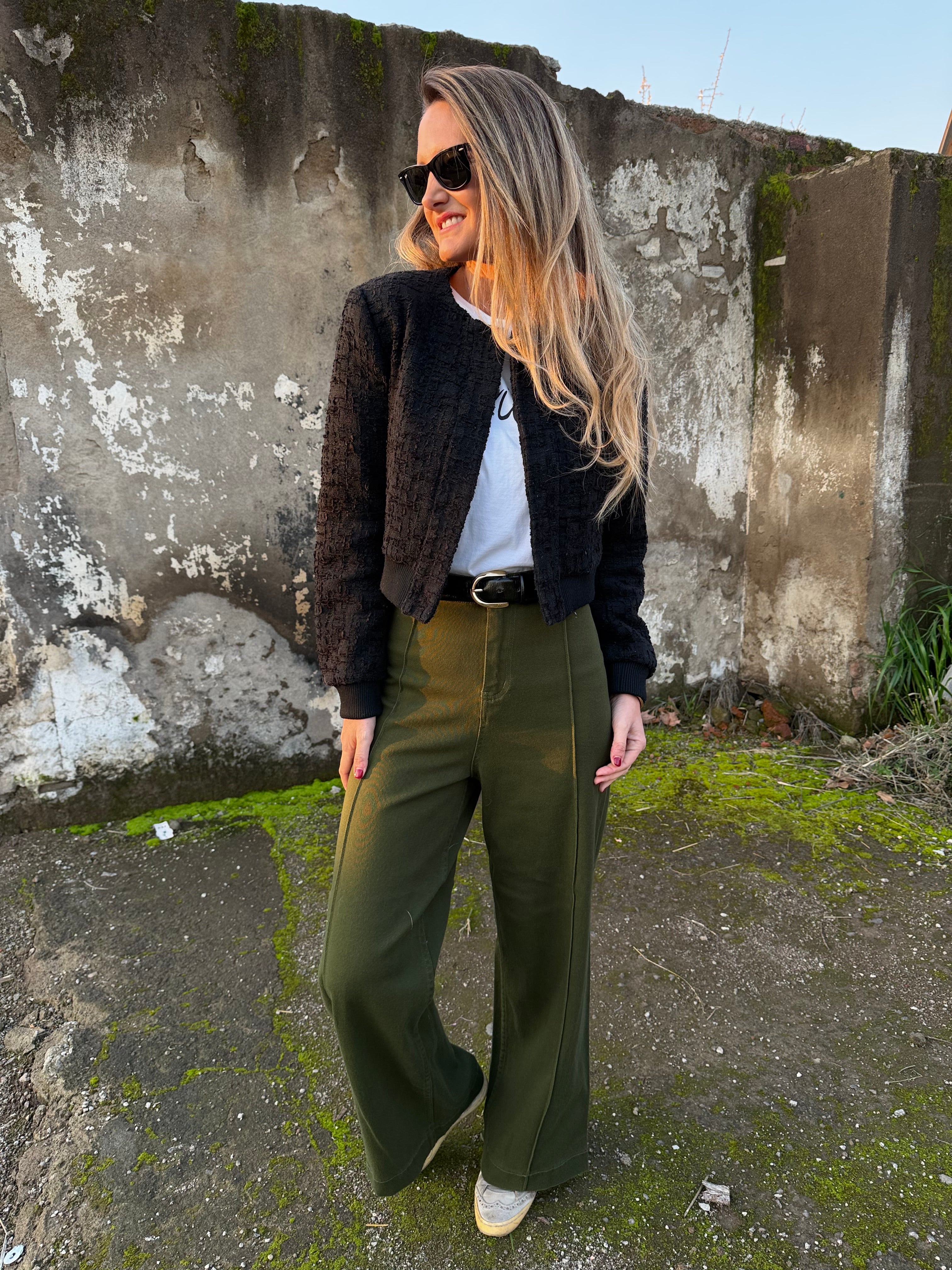 Pantalón tiro alto verde oscuro