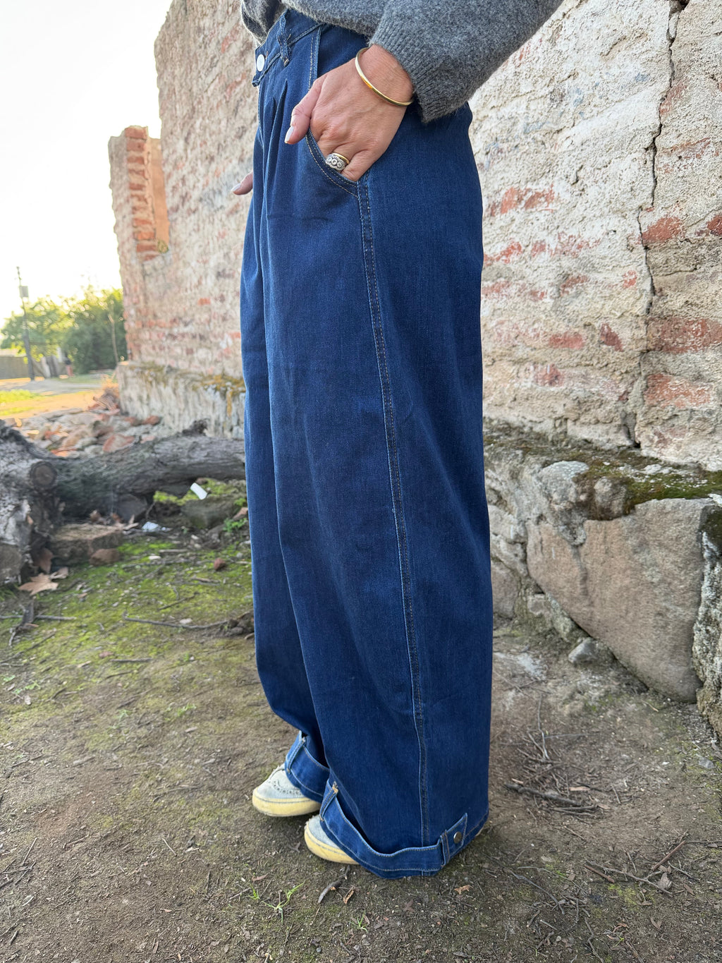 Bluejean pierna ancha new pinzas azul marino