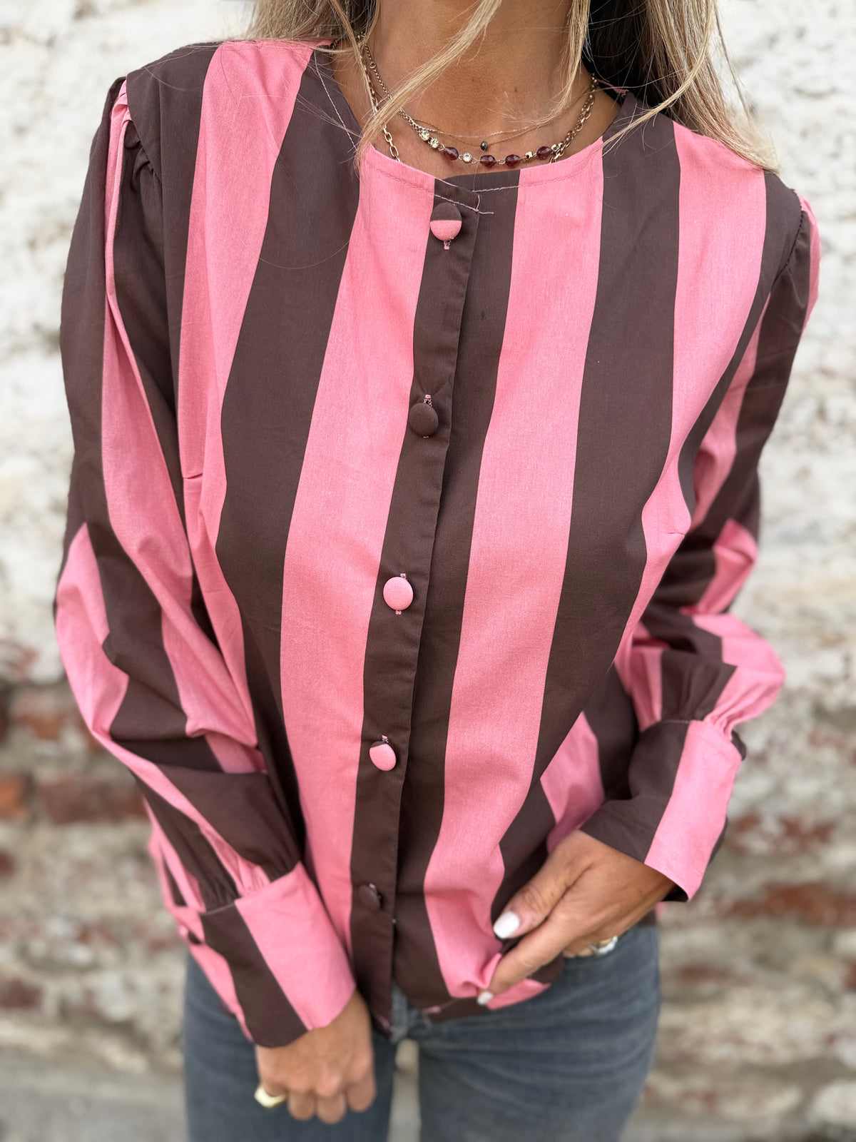 Blusa rayada café frambuesa