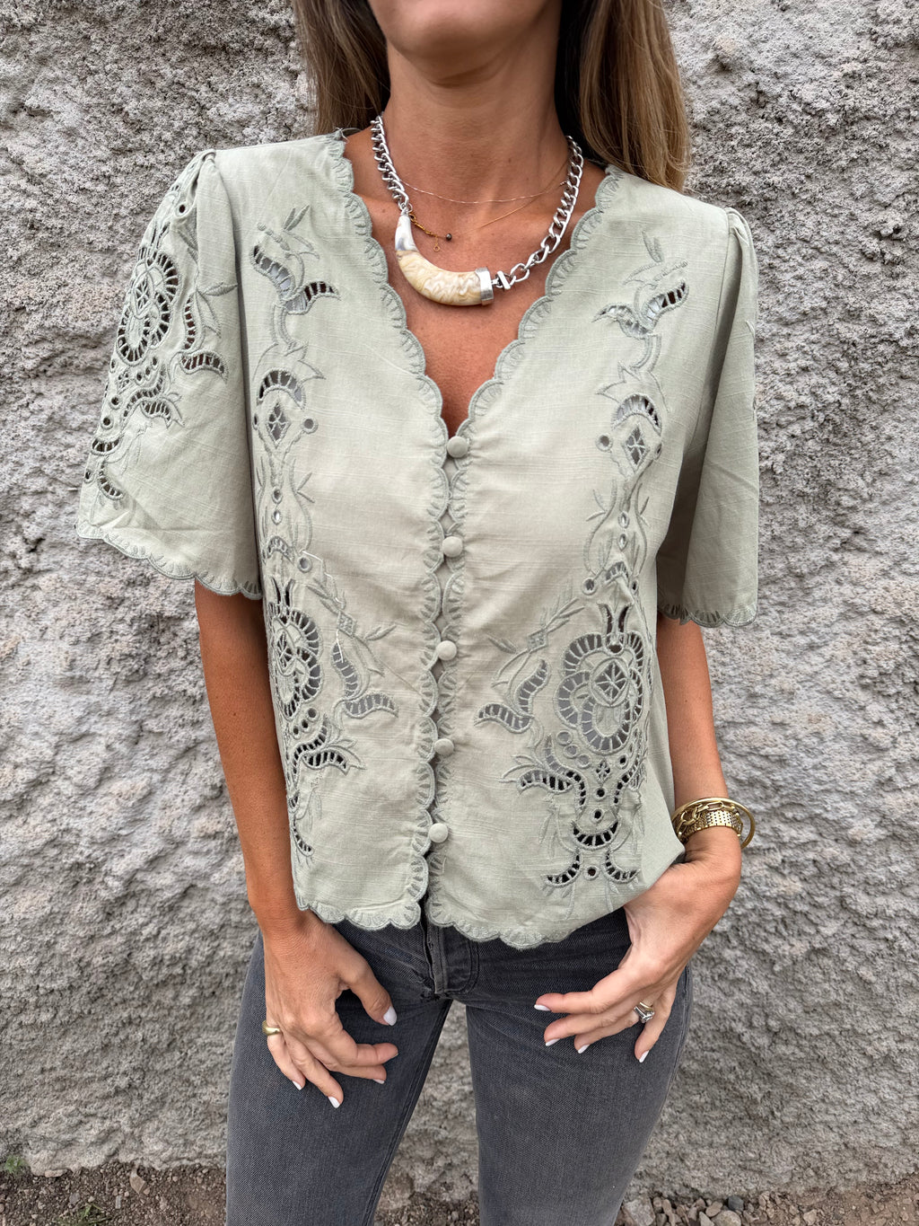 Blusa broderie completa verde claro