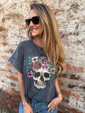 Polera calavera flores azul