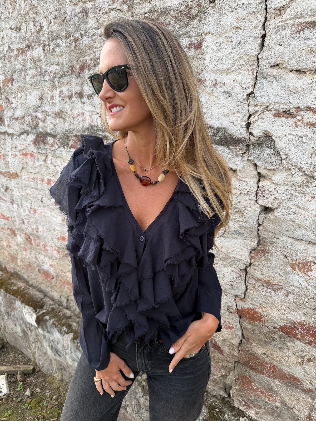Blusa super vuelos rústica azul