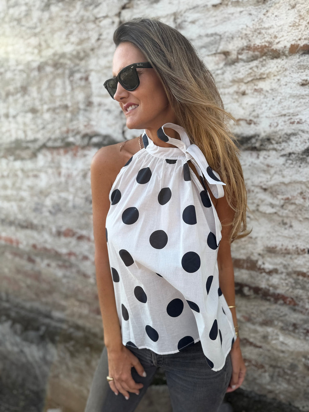 Blusa lazo y lunares azul