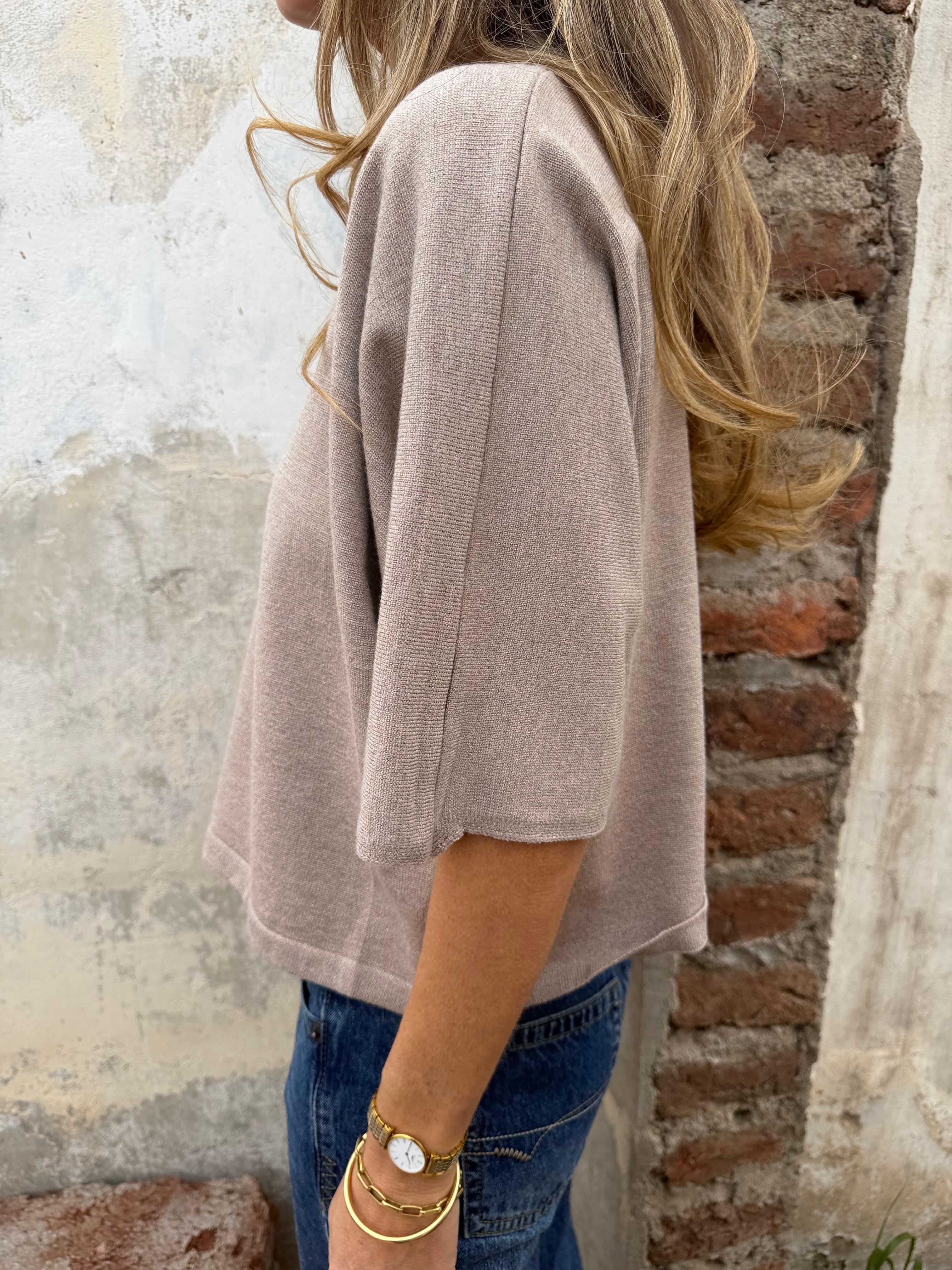 Polera/ Chaleco hilo brillos sutiles beige