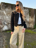 Pantalón tiro alto beige