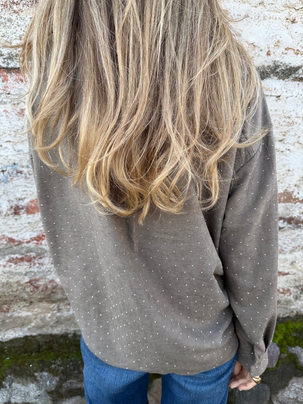 Blusa gamuza tachitas taupé