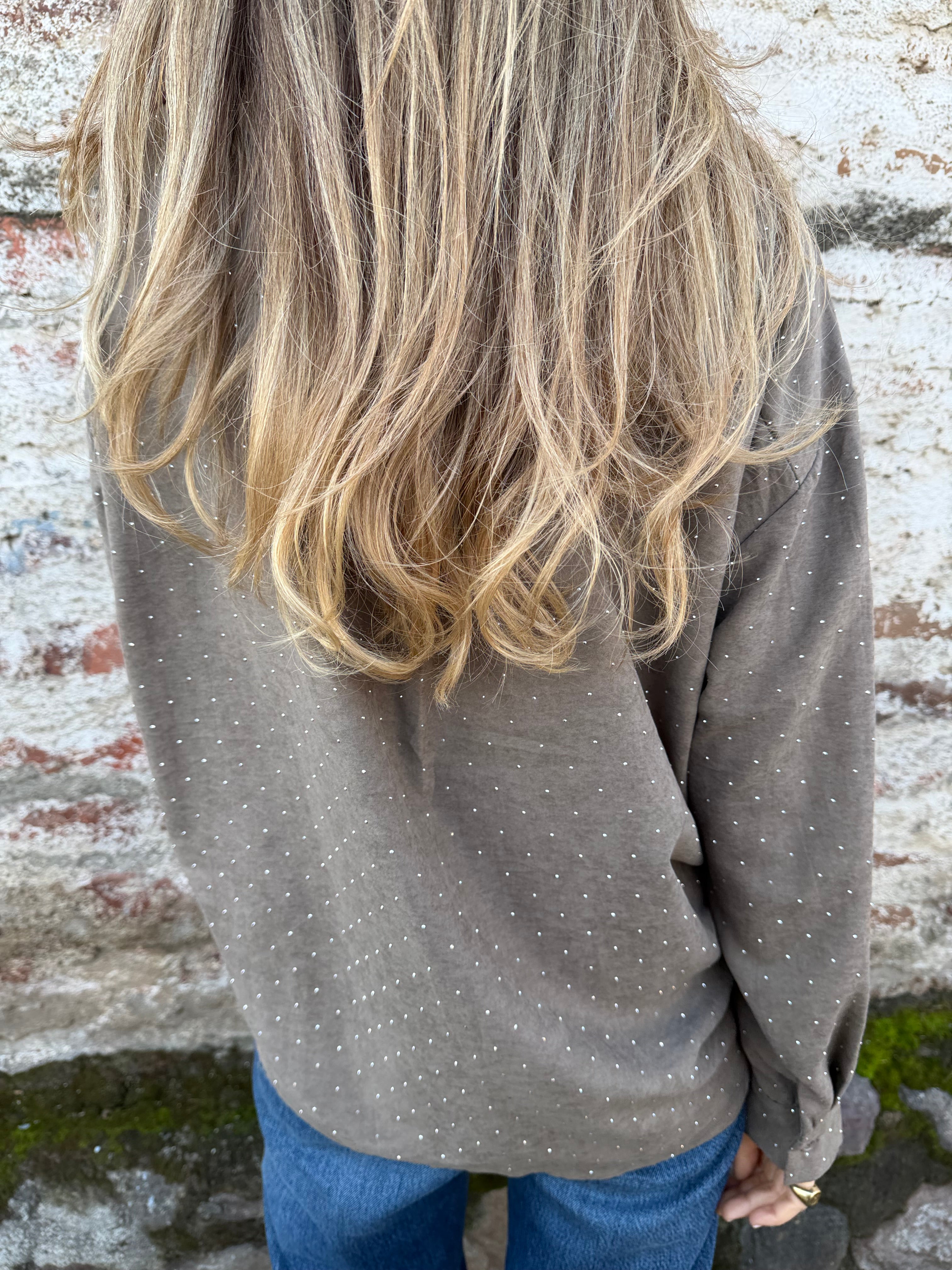 Blusa gamuza tachitas taupé