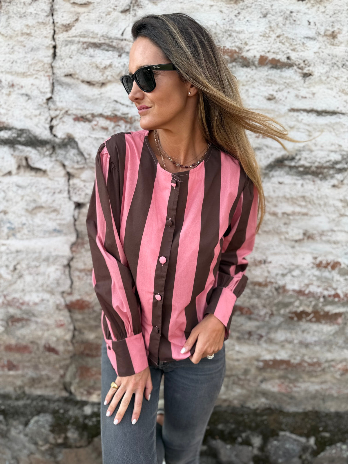 Blusa rayada café frambuesa