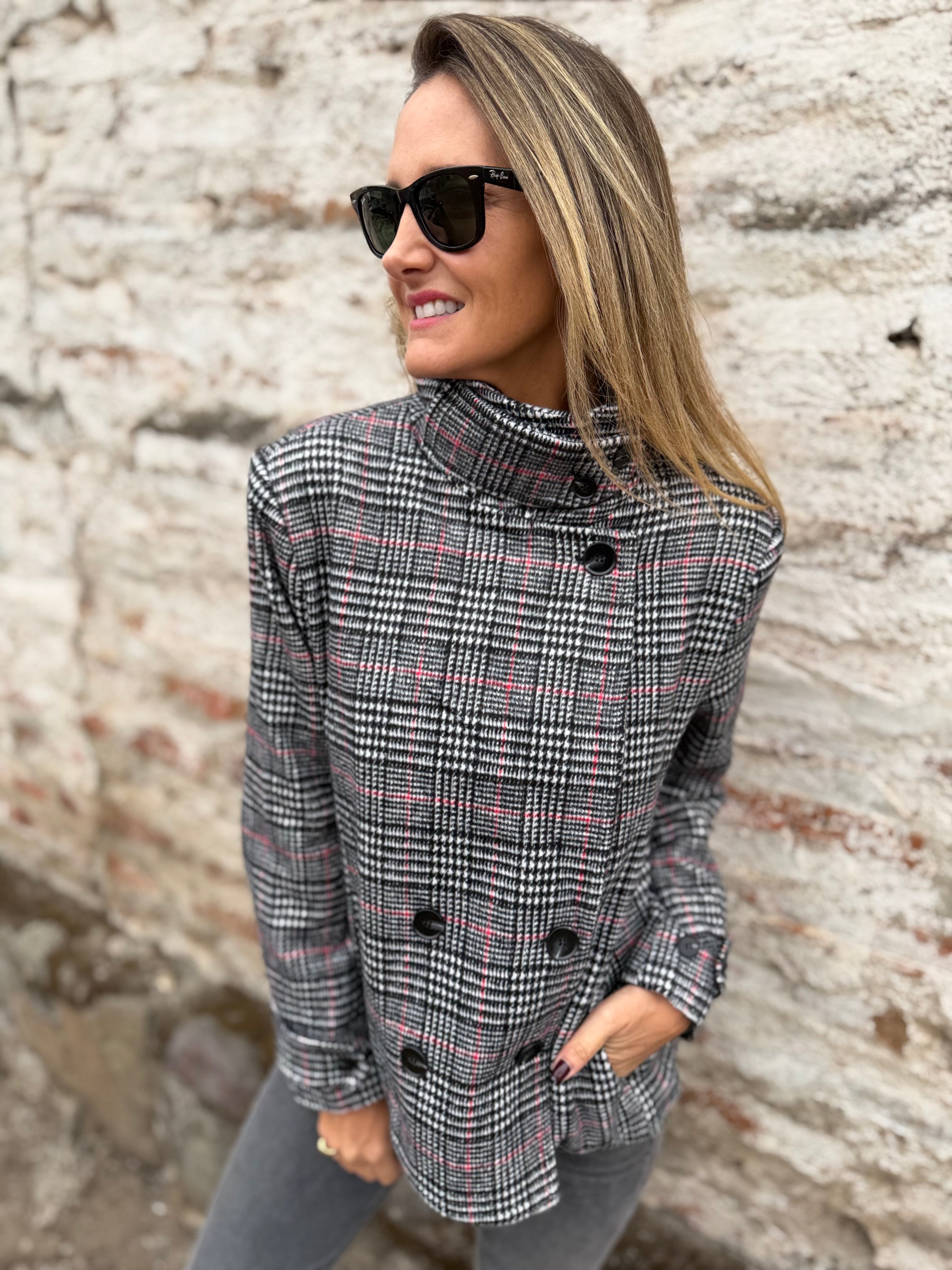 New trench pata de gallo negro/ rojo