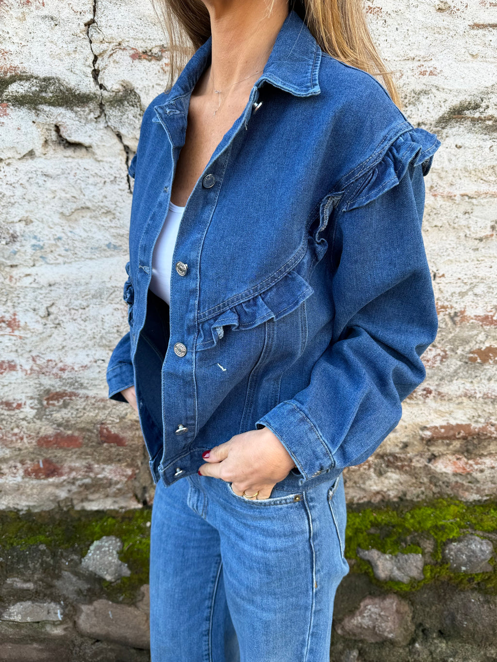 Chaqueta bluejean vuelitos azul