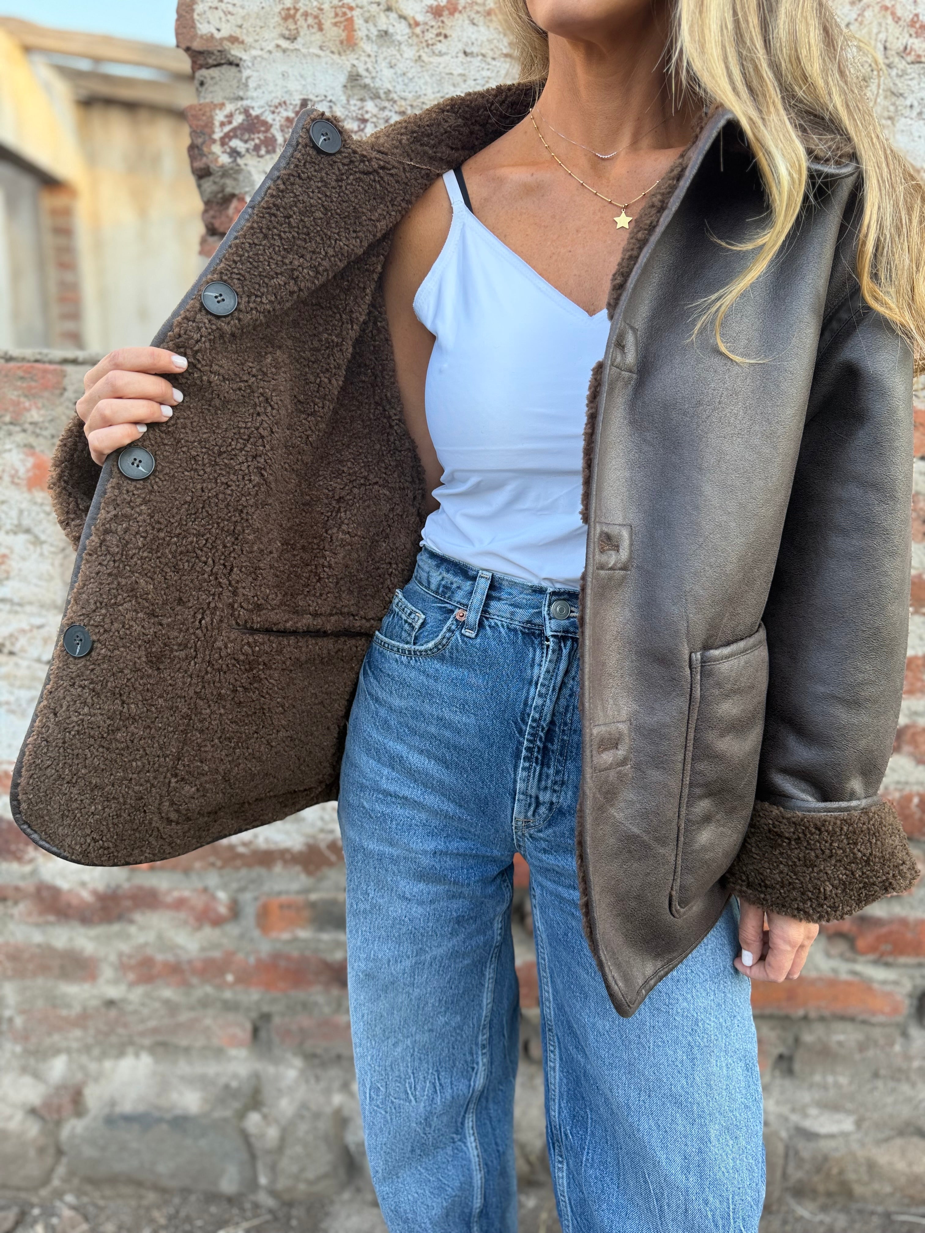Chaqueta reversible chiporro patagónico gamuza top