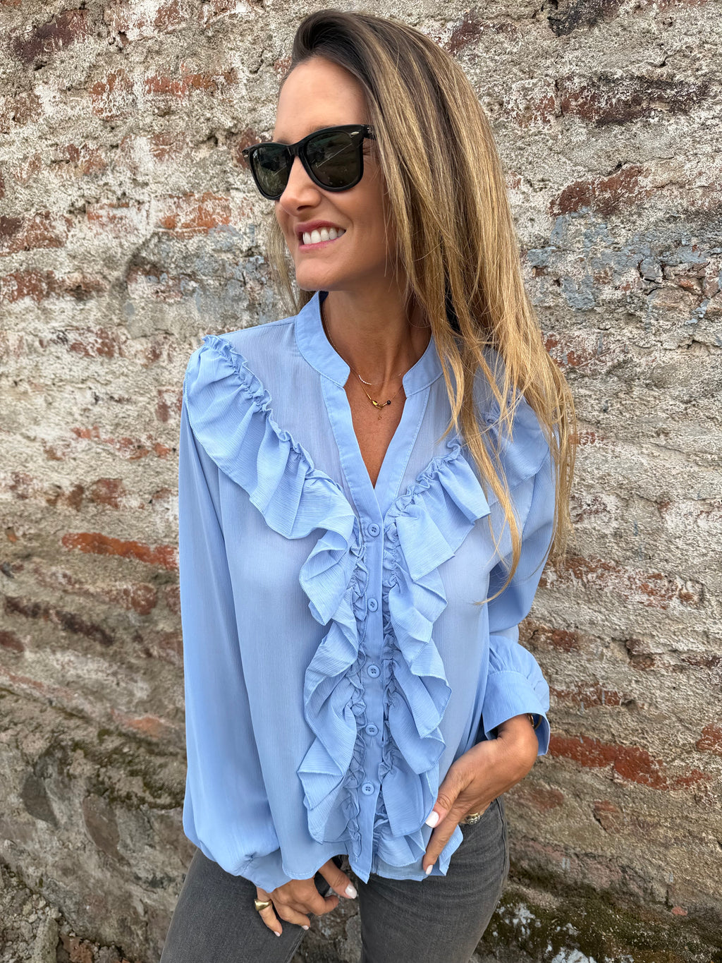 Blusa gasa vuelos celeste