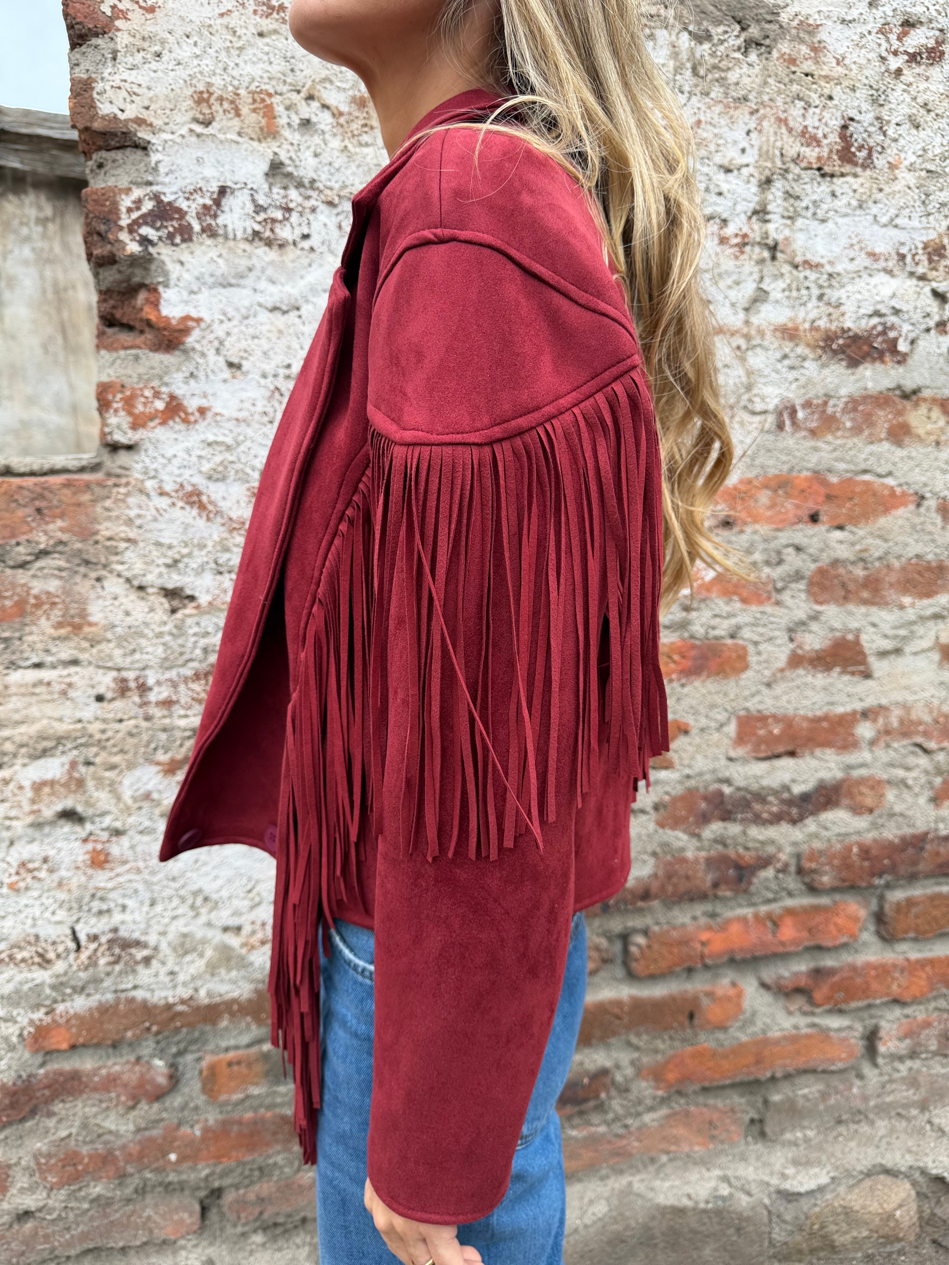 Chaqueta flecos rojo italiano