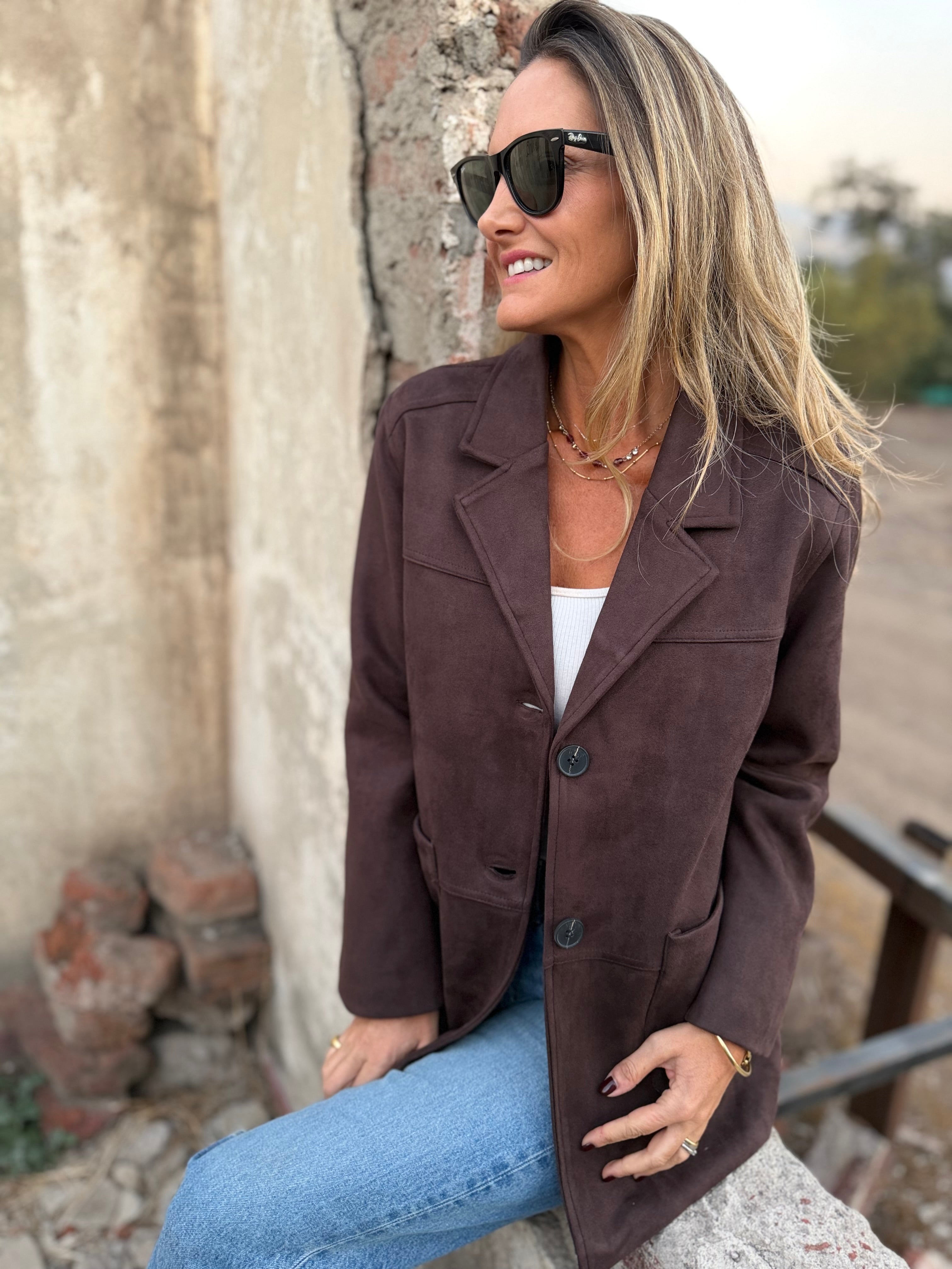 Chaquetón efecto gamuza soñado café