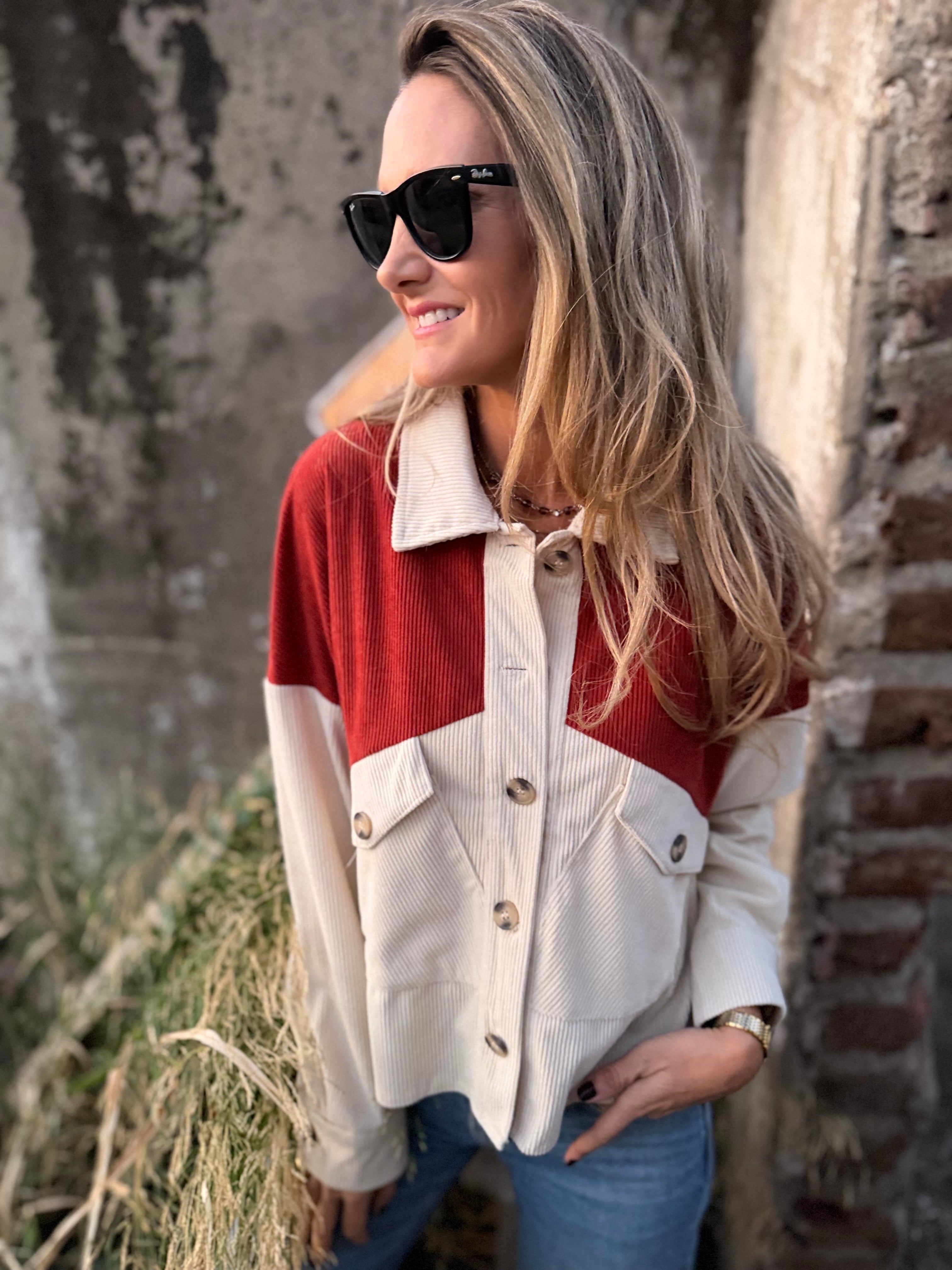 Blusa cotelé bicolor roja