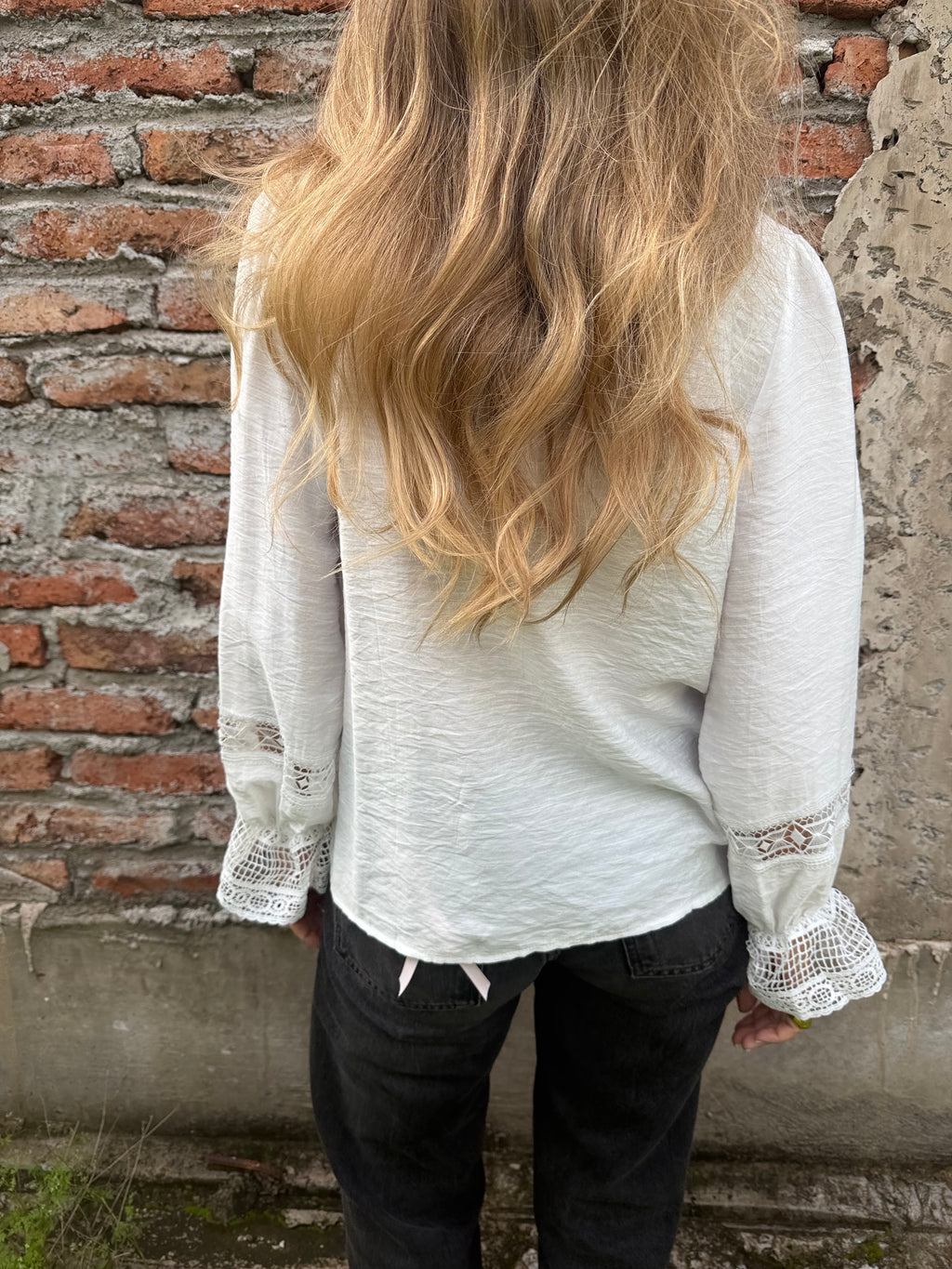Blusa macramé central blanca