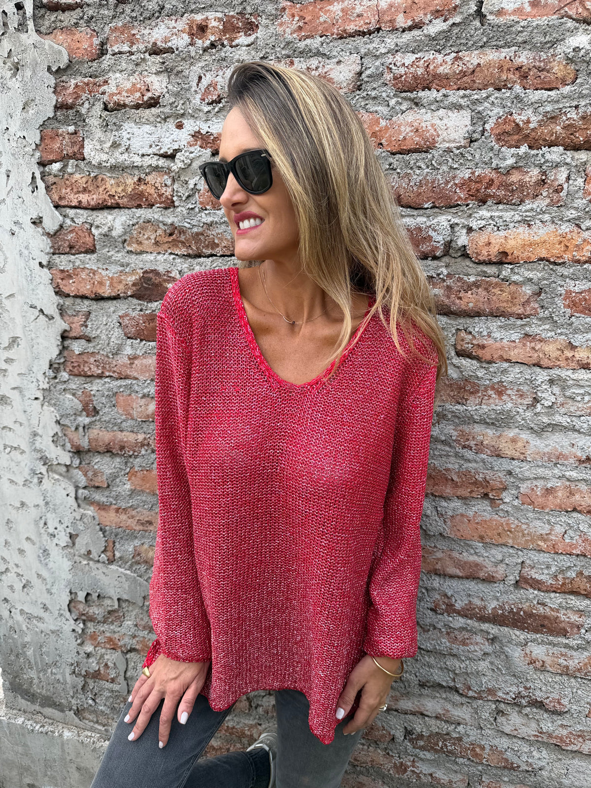 Chaleco lurex manga aglobada rojo